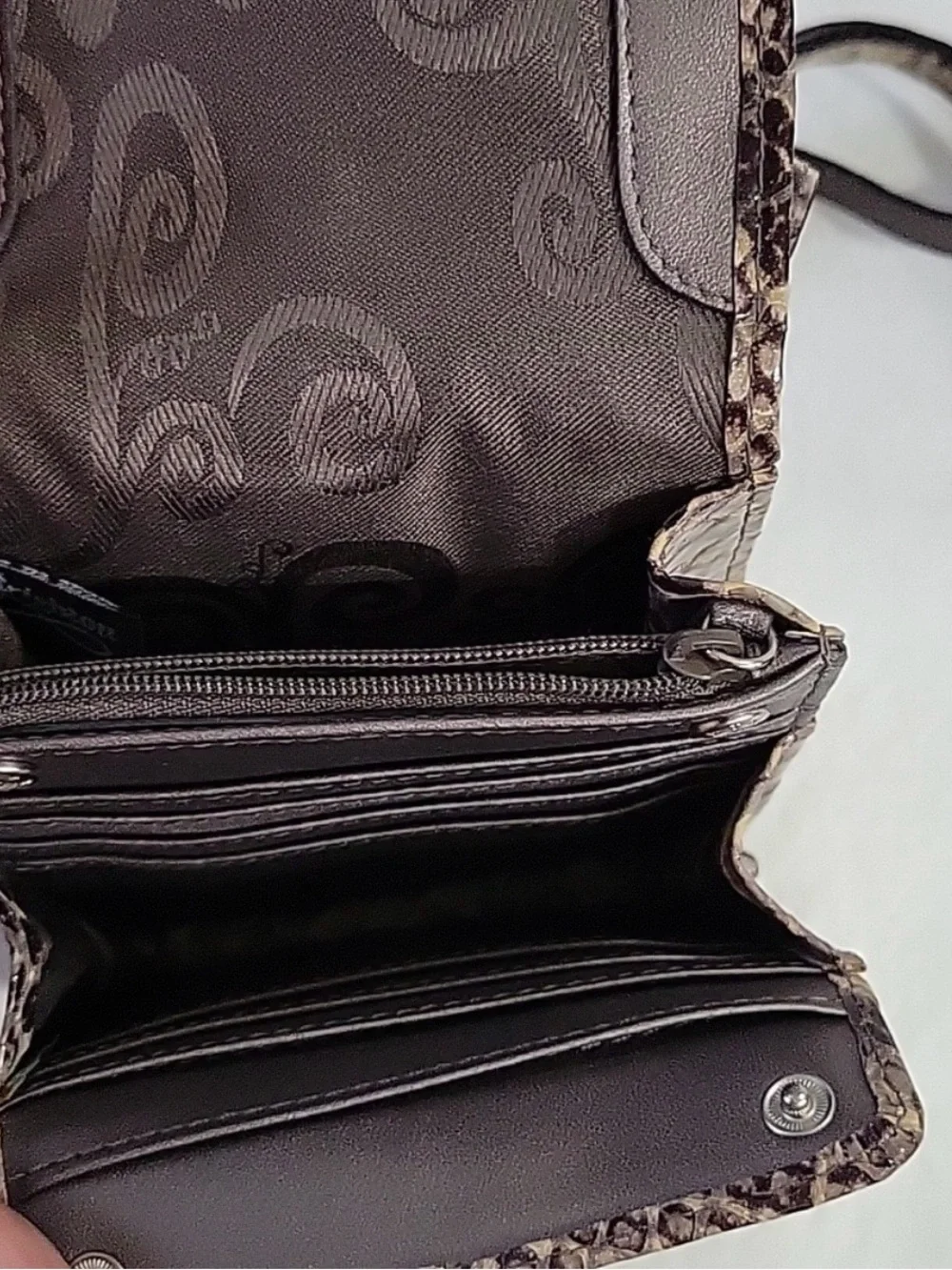 Brighton Brown and Cream Snakeskin Crossbody Bag